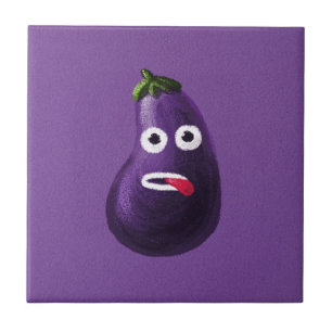 Funny Eggplant Cartoon Character Cute Vegetable Tile