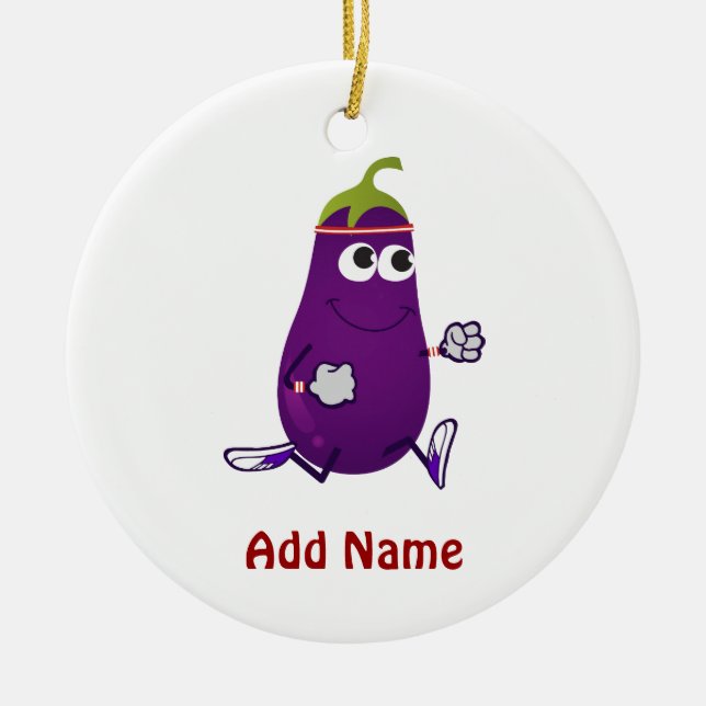Funny Eggplant Runner Ceramic Ornament (Front)