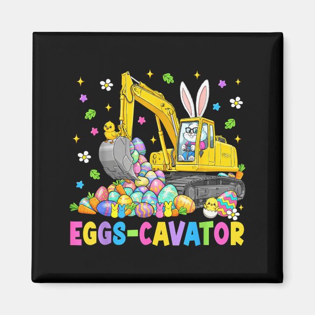 Funny eggs cavator easter bunny excavator boys kid magnet (Front)