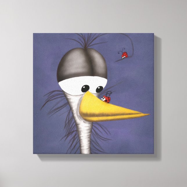 Funny Egret Cartoon Canvas Print (Front)