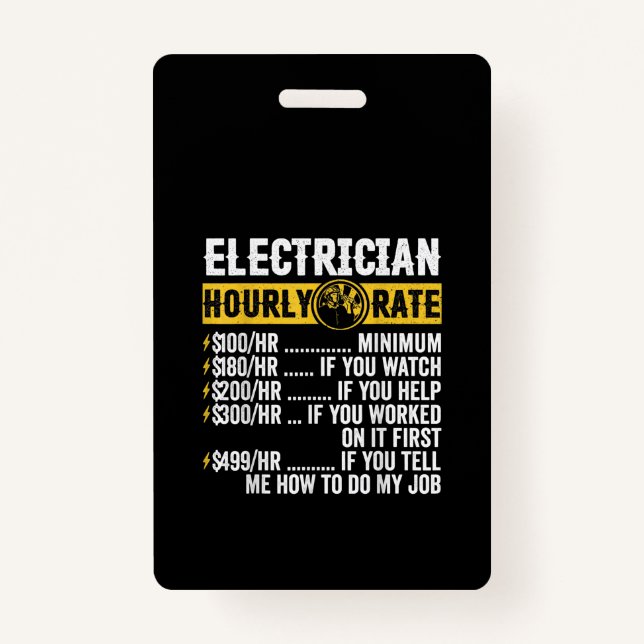 Funny  Electrician Apparel, Hourly Rate Men Badge (Front)
