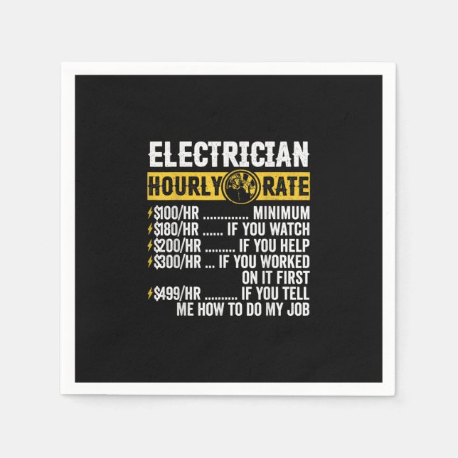 Funny  Electrician Apparel, Hourly Rate Men Napkin (Front)