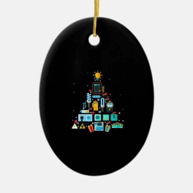 Funny Electrician Christmas Tree Ceramic Ornament (Front)