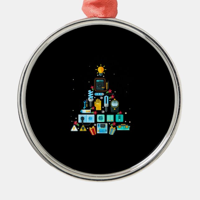 Funny Electrician Christmas Tree Metal Ornament (Front)