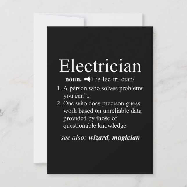 Funny Electrician Definition Electrical Engineer Card (Front)