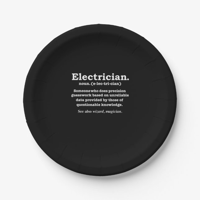 Funny Electrician Definition Gift Graduation Paper Plate (Front)