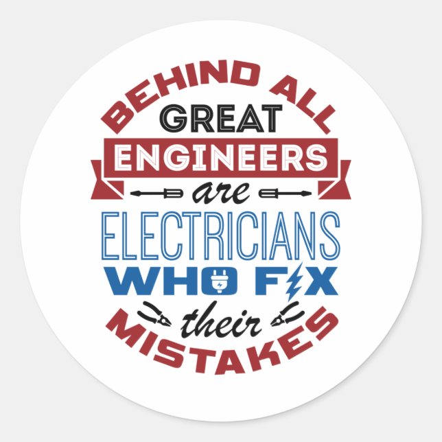 Funny Electrician Fix Mistakes Sarcastic Saying Classic Round Sticker (Front)
