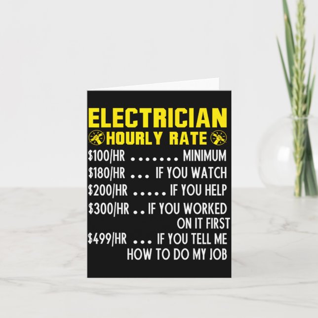 Funny Electrician Hourly Rate Pricing Chart  Card (Front)