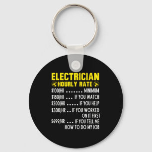 Funny Electrician Hourly Rate Pricing Chart  Keychain