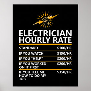 Funny Electrician Hourly Rate Table Humor Gift Poster