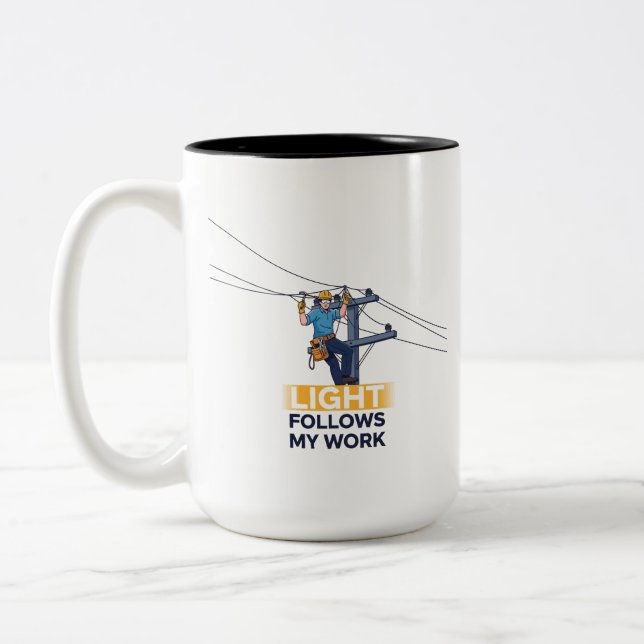 Funny Electrician Utility Worker Gift Two-Tone Coffee Mug (Left)