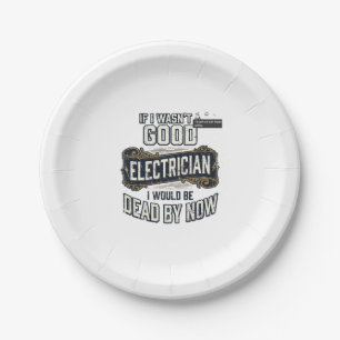 Funny Electrician Vintage Engraving Quote Design Paper Plate