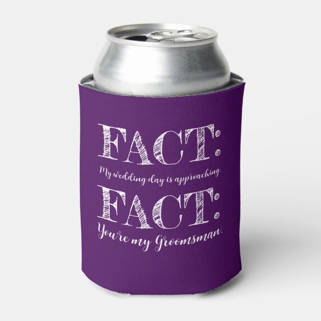 Funny & Elegant Fact Groomsman Proposal Purple Can Cooler (Can Front)