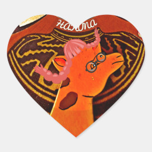 Funny Elegant Giraffe Accessorized African Style Heart Sticker