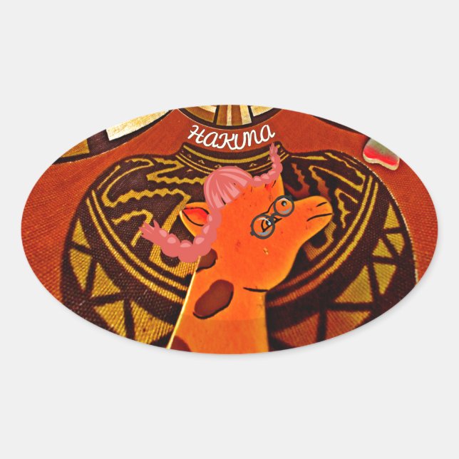 Funny Elegant Giraffe Accessorized African Style Oval Sticker (Front)