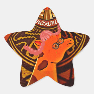 Funny Elegant Giraffe Accessorized African Style Star Sticker