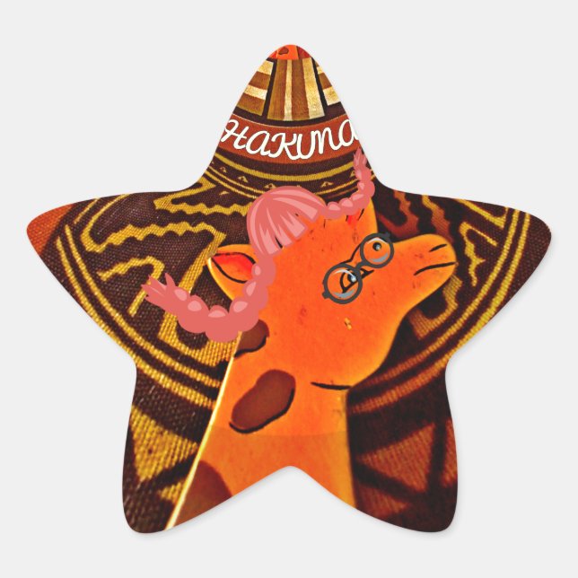 Funny Elegant Giraffe Accessorized African Style Star Sticker (Front)