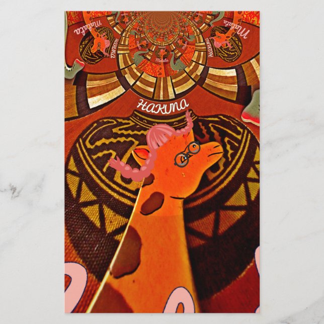 Funny Elegant Giraffe Accessorized African Style Stationery (Front)