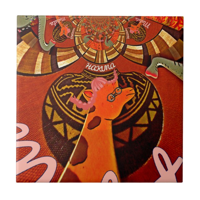 Funny Elegant Giraffe Accessorized African Style Tile (Front)