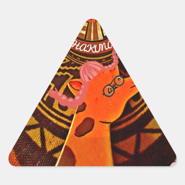 Funny Elegant Giraffe Accessorized African Style Triangle Sticker (Front)