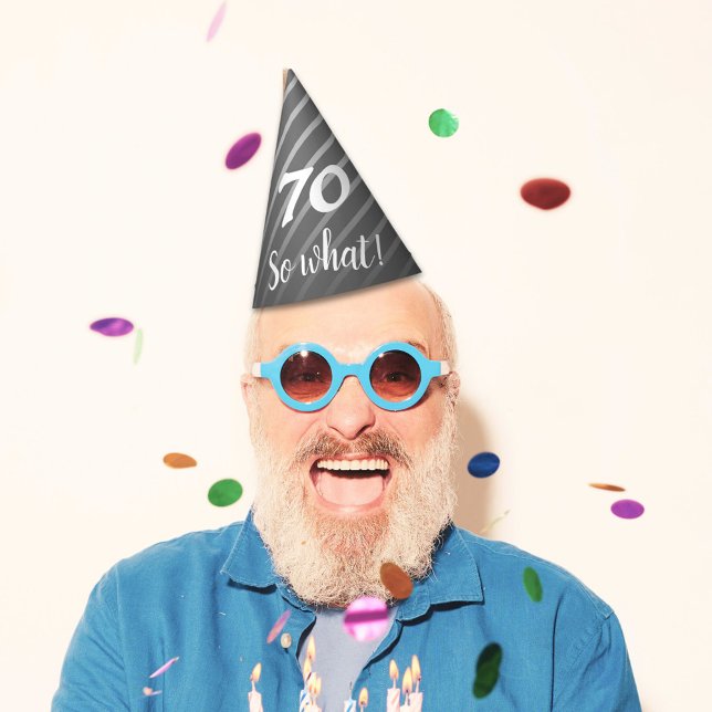 Funny Elegant Grey Stripe Pattern Man 70 Birthday Party Hat (Creator Uploaded)