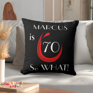 Funny Elegant Red Wine 70th Birthday Black Throw Pillow