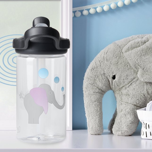 Funny Elephant Bubbles Monogram Water Bottle (Creator Uploaded)