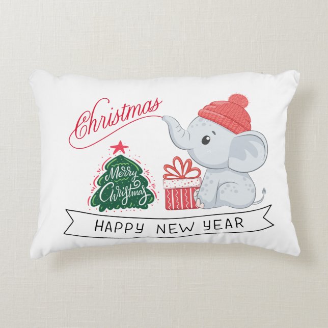 Funny elephant Christmas and New Year's greetings Accent Pillow (Front)