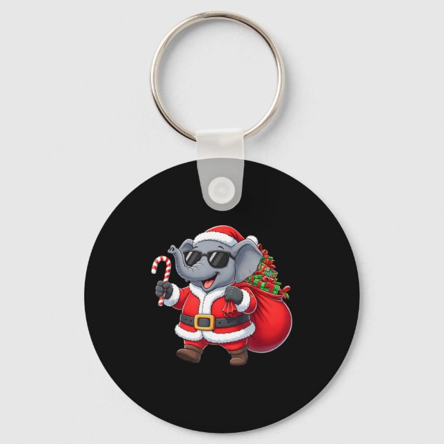Funny Elephant Christmas Santa Outfit Xmas Boys Gi Keychain (Front)