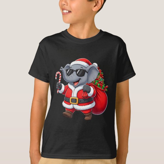 Funny Elephant Christmas Santa Outfit Xmas Boys Gi T-Shirt (Front)