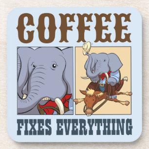 Funny Elephant Coffee Fixes Everything Cartoon Coaster