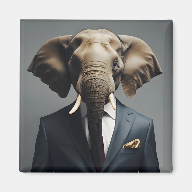 Funny elephant in suit magnet (Front)
