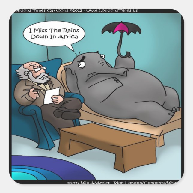 Funny Elephant In Therapy Cards Tees Gifts Etc Square Sticker (Front)