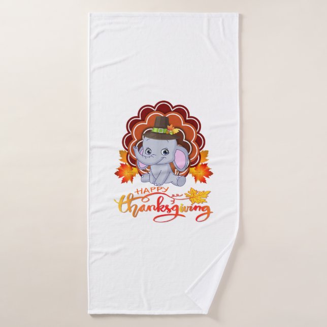 Funny elephant Turkey Happy Thanksgiving  Bath Towel (Bath Towel)