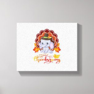 Funny elephant Turkey Happy Thanksgiving Canvas Print