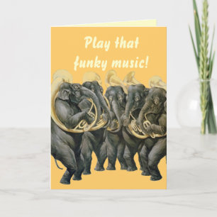 Funny elephants playing music birthday card