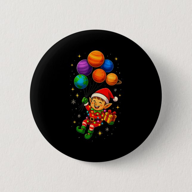 Funny Elf Astronaut With Planets Christmas Pjs For 2 Inch Round Button (Front)