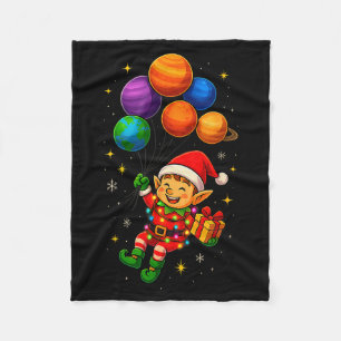 Funny Elf Astronaut With Planets Christmas Pjs For Fleece Blanket