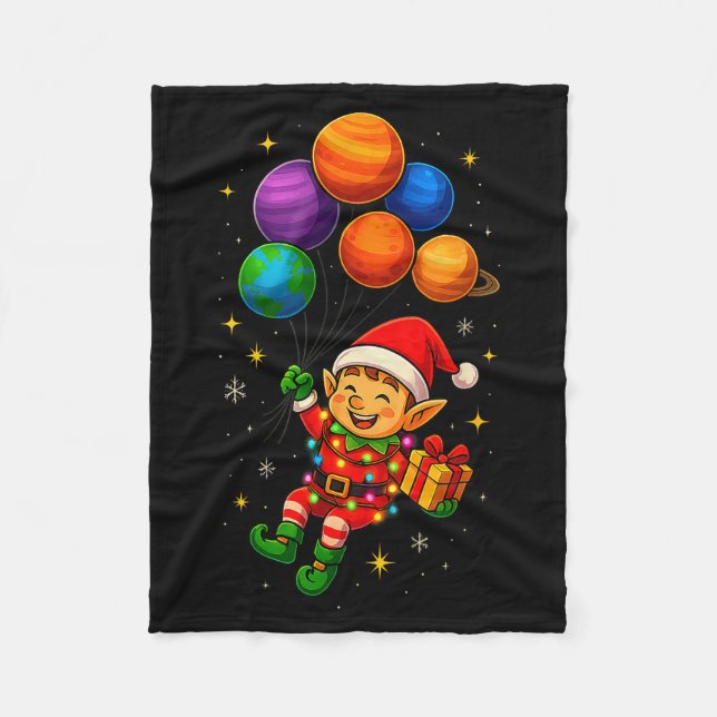 Funny Elf Astronaut With Planets Christmas Pjs For Fleece Blanket (Front)