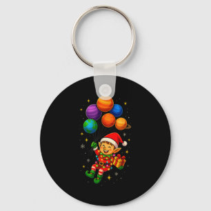 Funny Elf Astronaut With Planets Christmas Pjs For Keychain