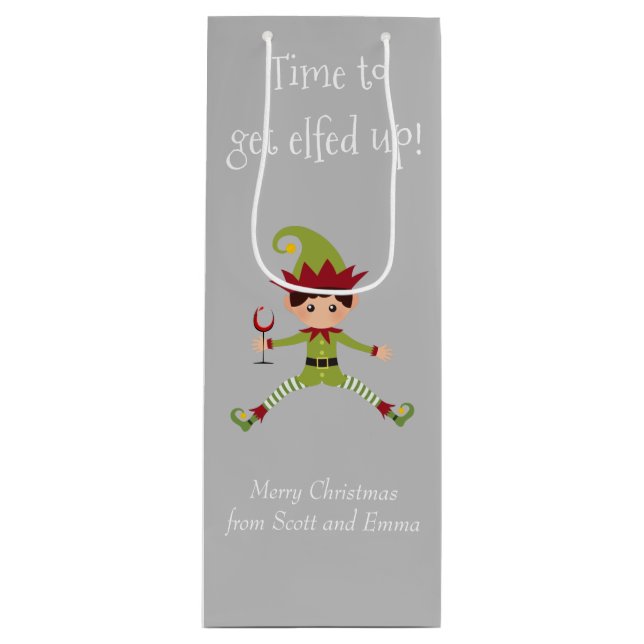 Funny Elf Christmas Elfed Up Wine  Gift Bag (Front)