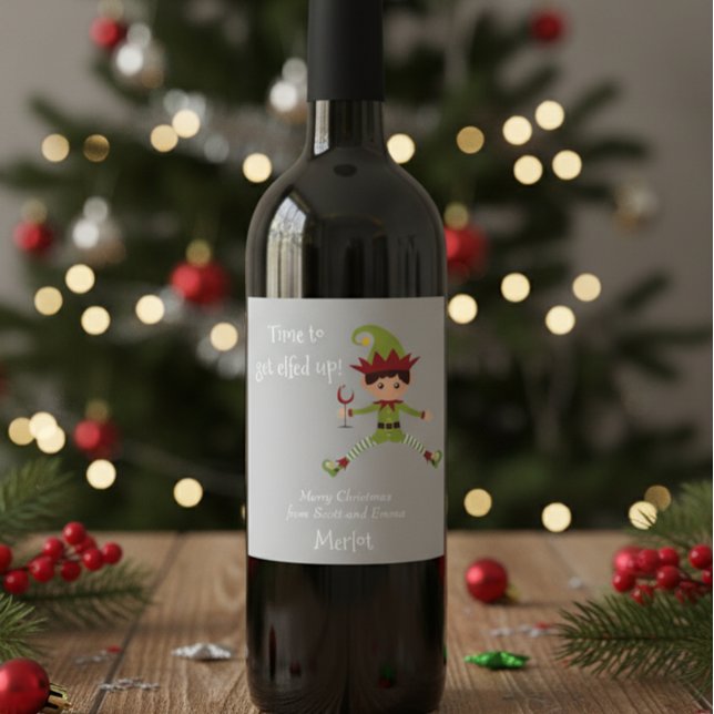 Funny Elf Christmas Elfed Up Wine Wine Label (Creator Uploaded)