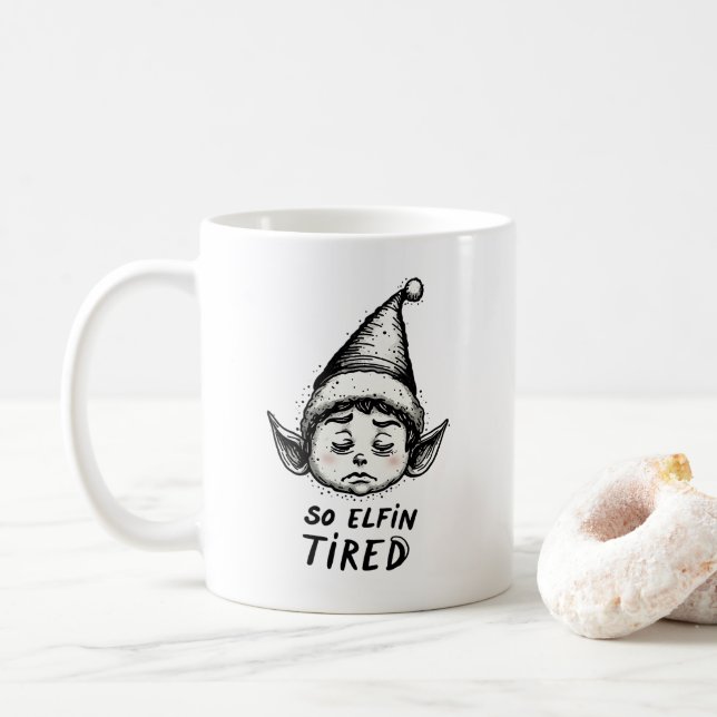 Funny ELF Christmas Morning Stocking Stuffer  Coffee Mug (With Donut)