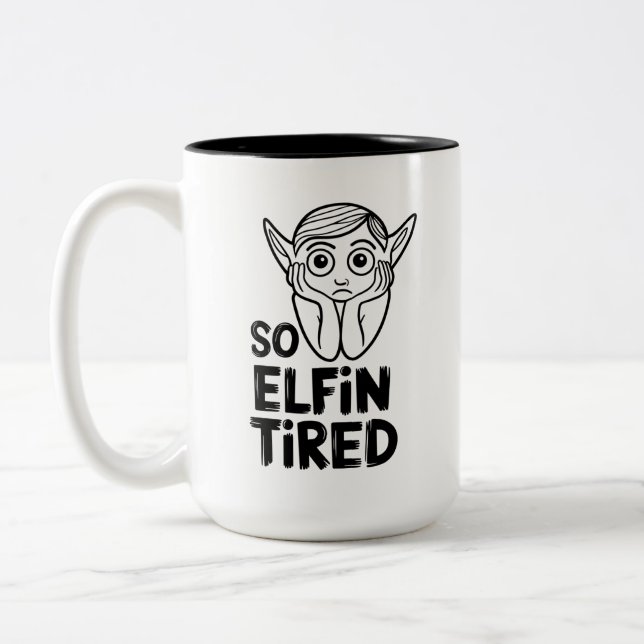 Funny ELF Christmas Morning Stocking Stuffer  Two-Tone Coffee Mug (Left)