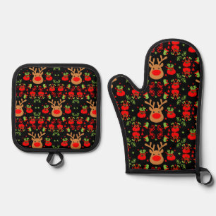 Funny Elf Christmas Wrapping Oven Mitt & Pot Holder Set