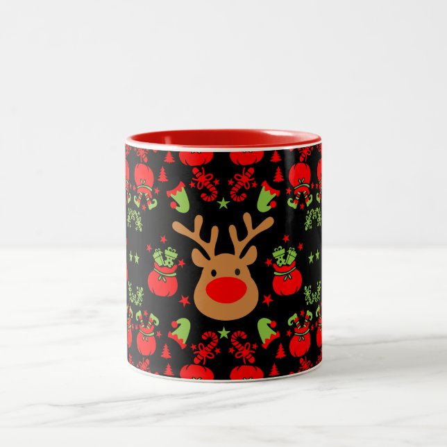 Funny Elf Christmas Wrapping Two-Tone Coffee Mug (Center)