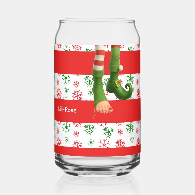 Funny Elf Faces & Legs | North Pole Fun Christmas  Can Glass (Back)