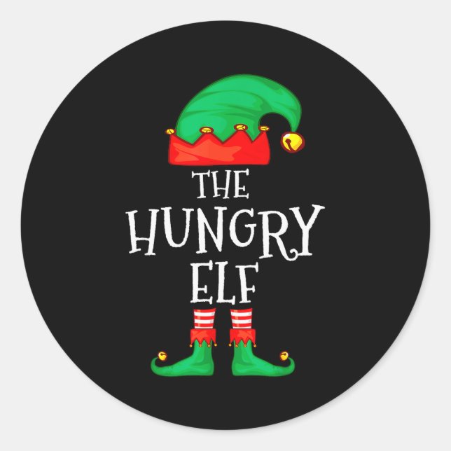 Funny Elf Family Christmas The Hungry Elf Sweater  Classic Round Sticker (Front)