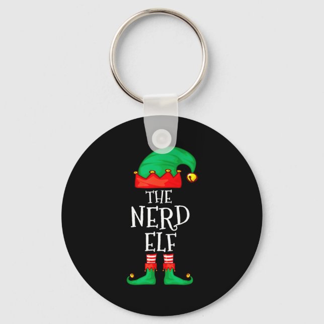 Funny Elf Family Christmas The Nerd Elf Sweater Me Keychain (Front)