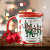 Funny Elf Family of Five Photo Red Green Christmas